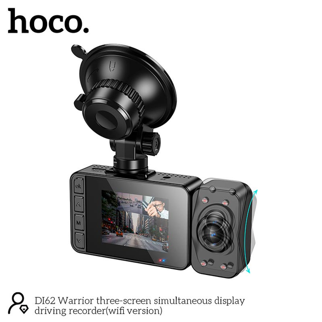 Автомобільний відеореєстратор HOCO DI62 3 камерами, Wi-Fi, чорна - зображення 2