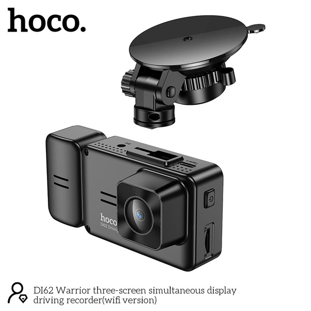 Автомобільний відеореєстратор HOCO DI62 3 камерами, Wi-Fi, чорна - зображення 3