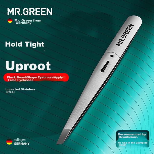 Немецкий пинцет MR.GREEN для удаления волос: бровей, бороды, подмышек и седых волос, импортная нержавеющая сталь, модель Mr-2168NI. - изображение 9