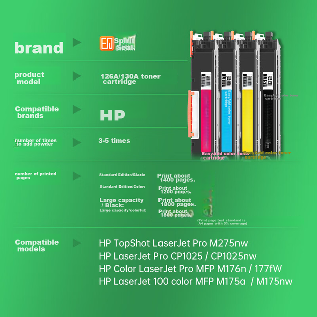 Сумісний з картриджем Lingyin HP CP1025, підходить для принтерів M176n, M175a, M175nw, M177fw, картридж HP126a, CP1025nw, коробка з тонером CE310A/CF350A - изображение 5