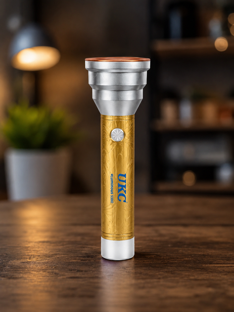Ручний ліхтарик UKC Luminous S300 золотистий, акумуляторний, USB-заряджання, 4 режими роботи - Фото 1 Ручний ліхтарик UKC Luminous S300 золотистий, акумуляторний, USB-заряджання, 4 режими роботи - изображение 1