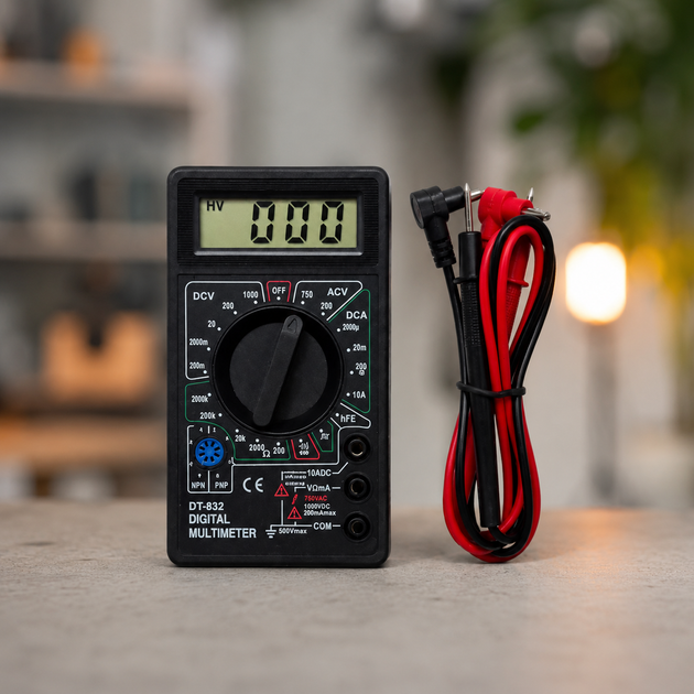 Цифровий мультиметр DT-832 зі звуком, LCD, 1999 відрахунків, ручний вибір діапазону, звуковий продзвінок ланцюга - Фото 1 Цифровий мультиметр DT-832 зі звуком, LCD, 1999 відрахунків, ручний вибір діапазону, звуковий продзвінок ланцюга - зображення 1