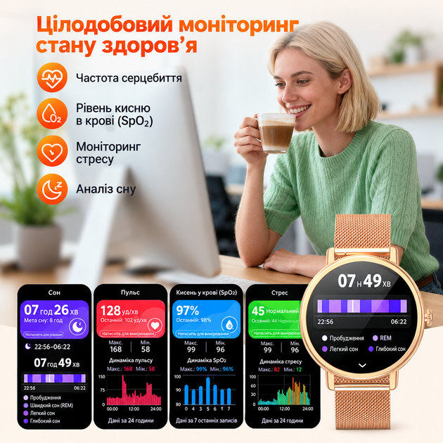 Смарт-часы женские Blackview X30 Gold (разговор, тонометр, пульсоксиметр) - Фото 6 Смарт-часы женские Blackview X30 Gold (разговор, тонометр, пульсоксиметр) - изображение 6