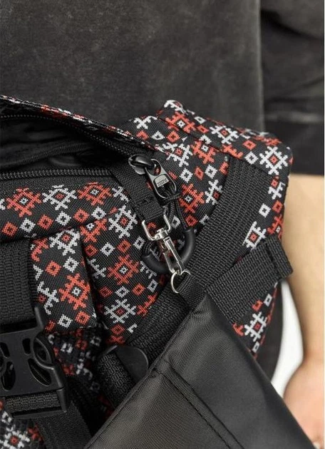 Большая мужская поясная сумка бананка тканевая Sambag DynamicDart с принтом черная 61059 - Фото 5 Большая мужская поясная сумка бананка тканевая Sambag DynamicDart с принтом черная 61059 - изображение 5