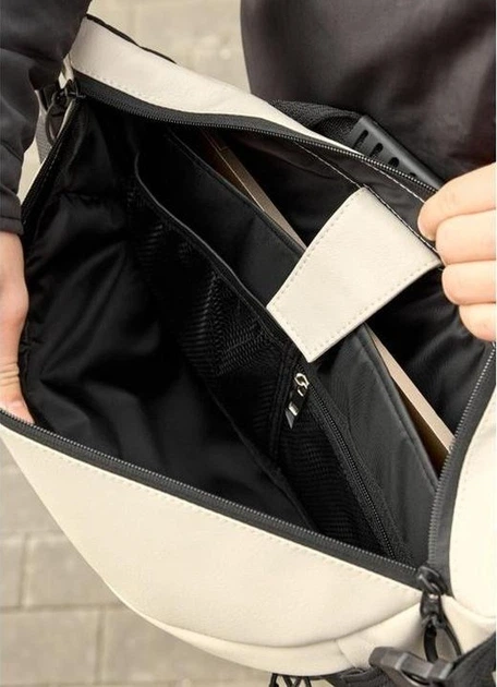 Мужская сумка-бананка под ноутбук Sambag Urban Laptop черная серая текстильная сумка-кроссбоди для ноутбуков до 14″ 51937 - изображение 5