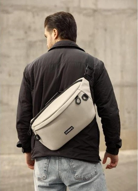 Мужская сумка-бананка под ноутбук Sambag Urban Laptop черная серая текстильная сумка-кроссбоди для ноутбуков до 14″ 51937 - изображение 8