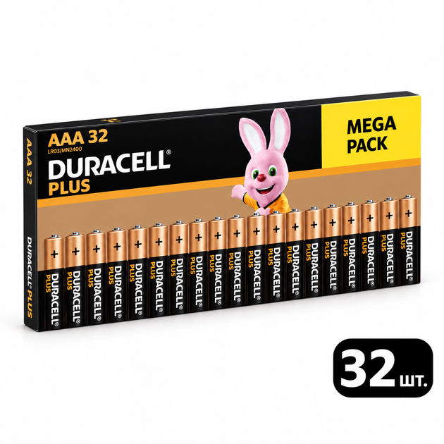 Щелочные батарейки Duracell Plus AAA LR03 MN2400 1.5 В набор 32 шт для пультов фонариков и электроники - изображение 6