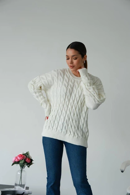 Подовжений вʼязаний жіночий светр NADIA, колір Молоко розмір One Size - Фото 1 Подовжений вʼязаний жіночий светр NADIA, колір Молоко розмір One Size - изображение 1