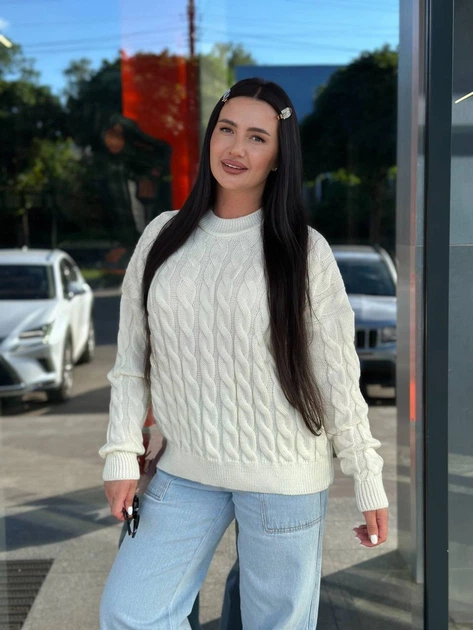 Подовжений вʼязаний жіночий светр NADIA, колір Молоко розмір One Size - Фото 4 Подовжений вʼязаний жіночий светр NADIA, колір Молоко розмір One Size - изображение 4