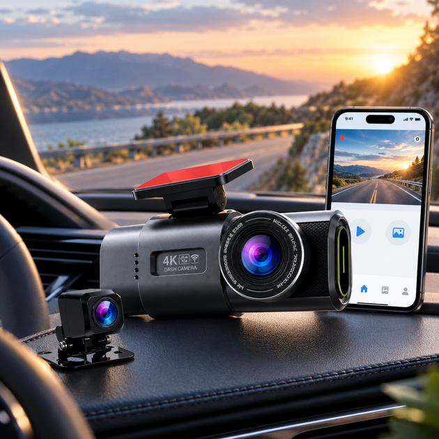 Автомобільний відеореєстратор Yikoo OK-309 4K + 1080P, Wi-Fi, нічне бачення, задня камера, GPS - зображення 4