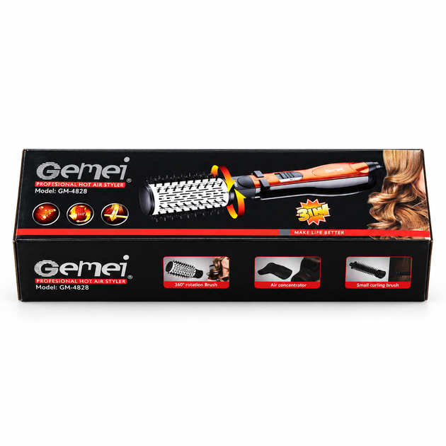 Фен-щітка для волосся Gemei GM-4828 3в1 1000W - зображення 5