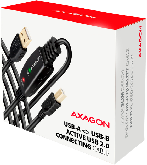 Кабель Axagon USB-A - USB-B 2.0 20 м Black (ADR-220B) - зображення 2