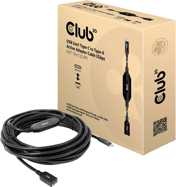 Кабель Club 3D USB-A - USB-C 3.2 Gen 1/3.1 Gen 1 10 м Black (CAC-1538) - зображення 2