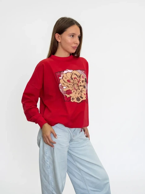 Женский батник двухнитка с принтом Pink Daisy Красный M (6382) - изображение 3