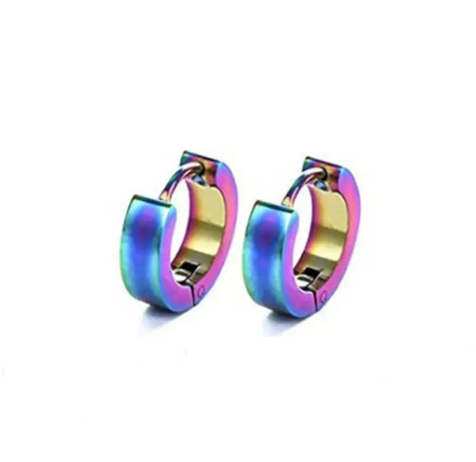 Стальні сережки колечком Stainless Steel Діаметр 1,3 см. Ширина 0,4 см. Товщина 0,2 см. Колір хамелеон - изображение 2