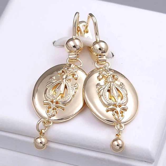 Сережки Xuping, позолота, з медичного золота. Довжина 4,9 см. Ширина 1,6 см. - Фото 1 Сережки Xuping, позолота, з медичного золота. Довжина 4,9 см. Ширина 1,6 см. - зображення 1