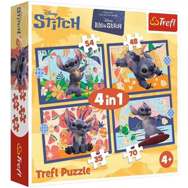 Набір пазлів Trefl Disney Stitch Відпустка на Гаваях 4в1 (34666) - Фото 1 Набір пазлів Trefl Disney Stitch Відпустка на Гаваях 4в1 (34666) - зображення 1