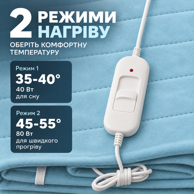 Електропростирадло простирадло з підігрівом 120х160 термопростирадло електричне простирадло байка з терморегулятором грілка для ліжка блакитне Termosoft Yasam - зображення 2