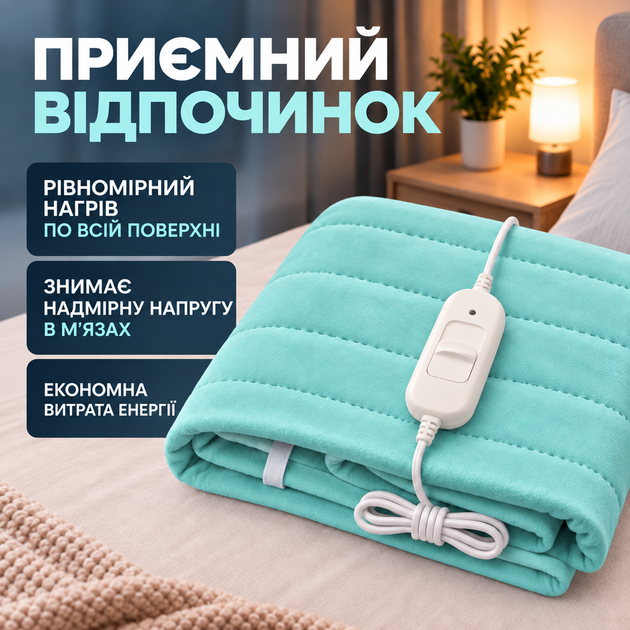 Електропростирадло простирадло з підігрівом 120х160 термопростирадло електричне простирадло байка з терморегулятором грілка для ліжка аквамарин Termosoft Yasam - зображення 5