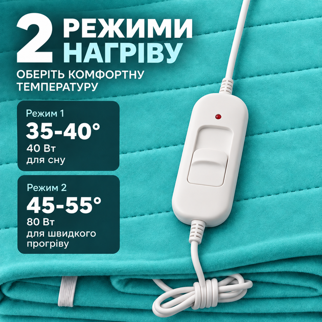 Електропростирадло простирадло з підігрівом 120х160 термопростирадло електричне простирадло байка з терморегулятором грілка для ліжка бірюзове Termosoft Yasam - зображення 3