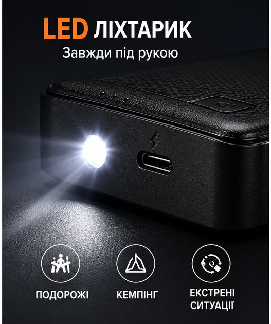 Портативний павербанк Power Bank 50000 мА·год 3×USB з LED-ліхтариком та LCD-індикатором - Фото 4 Портативний павербанк Power Bank 50000 мА·год 3×USB з LED-ліхтариком та LCD-індикатором - зображення 4