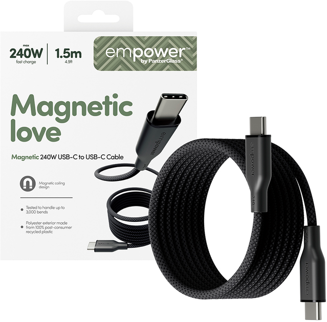 Кабель Panzer Glass Empower by Magnetic USB-C - USB-C 2.0 240W 1.5 м Black (EM68208) - зображення 3