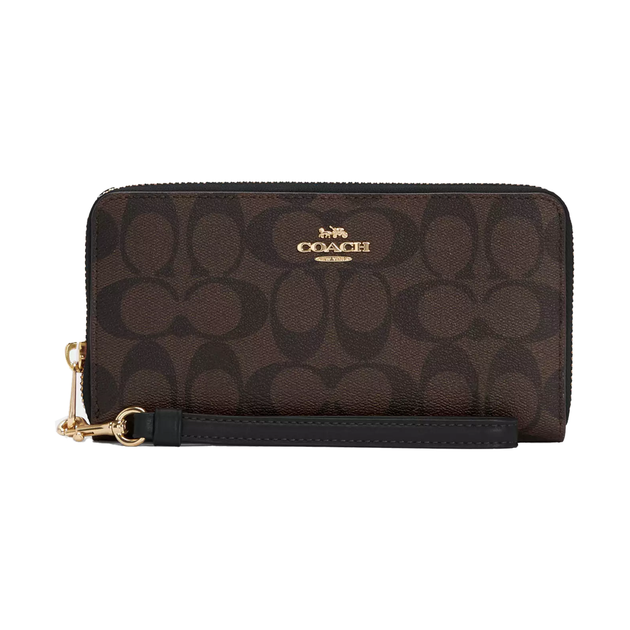 Кошелёк женский Coach Long Zip Around Wallet In Signature Canvas Gold/Walnut/Black - Фото 1 Кошелёк женский Coach Long Zip Around Wallet In Signature Canvas Gold/Walnut/Black - изображение 1