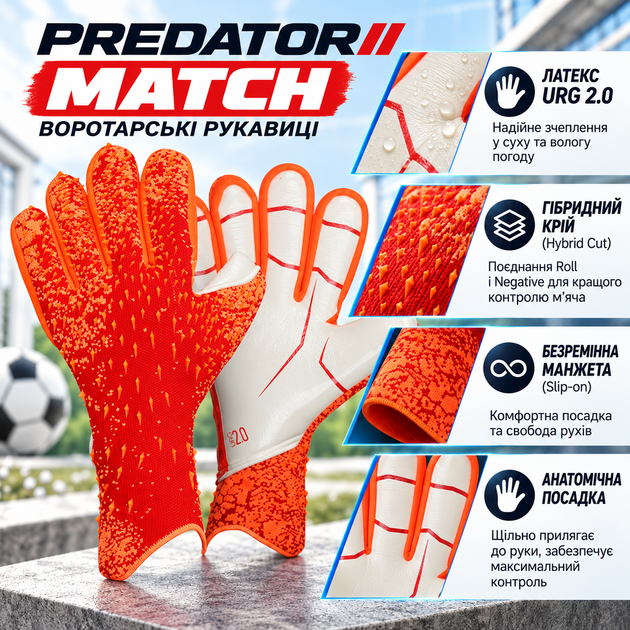 Комплект вратарские перчатки PREDATOR MATCH 6 размер 7-10 лет с защитой пальцев + чехол, оранжевый - Фото 3 Комплект вратарские перчатки PREDATOR MATCH 6 размер 7-10 лет с защитой пальцев + чехол, оранжевый - изображение 3