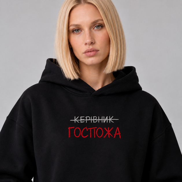 Худи с флисом черное женское с вышивкой L (HBFe) - изображение 2