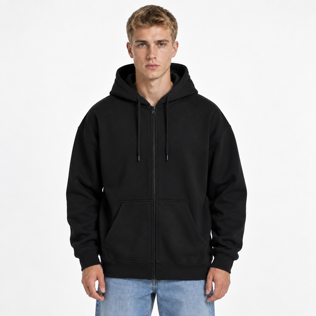 Худі зіп без флісу чорне чоловіче XL-2XL (HzBL) - Фото 1 Худі зіп без флісу чорне чоловіче XL-2XL (HzBL) - зображення 1
