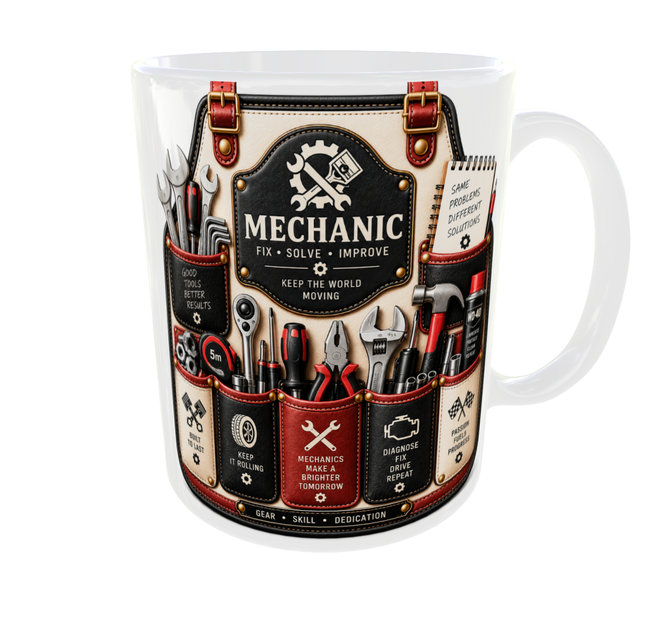 Кружка (чашка) с принтом MECHANIC | Механик | автомеханик | подарок механику | PROFESSIONAL APRON COLLECTION | керамическая 330 мл | белая ручка - изображение 3