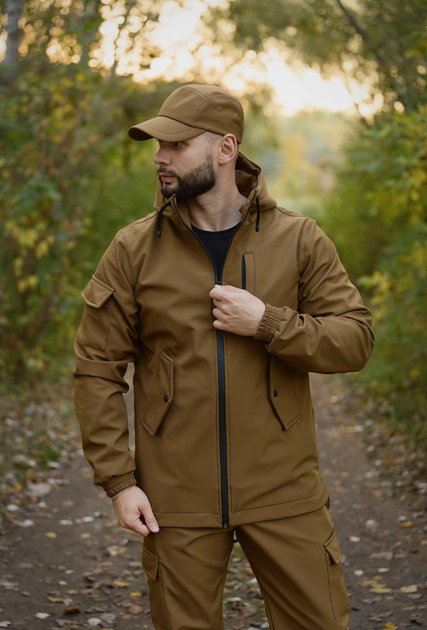 Чоловічий утеплений костюм Softshell на флісі колір койот куртка та штани для повсякденного носіння L - Фото 5 Чоловічий утеплений костюм Softshell на флісі колір койот куртка та штани для повсякденного носіння L - зображення 5