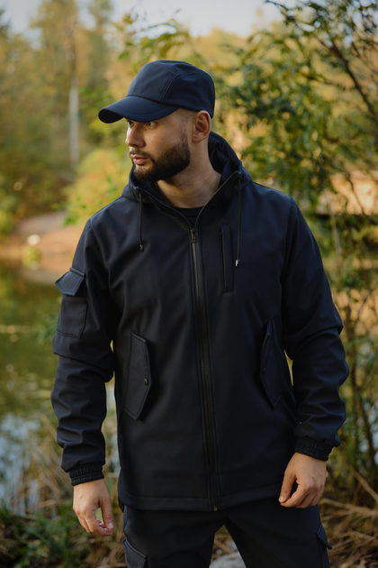 Чоловічий утеплений чорний костюм Softshell на флісі куртка та штани для повсякденного носіння 2XL - Фото 3 Чоловічий утеплений чорний костюм Softshell на флісі куртка та штани для повсякденного носіння 2XL - зображення 3