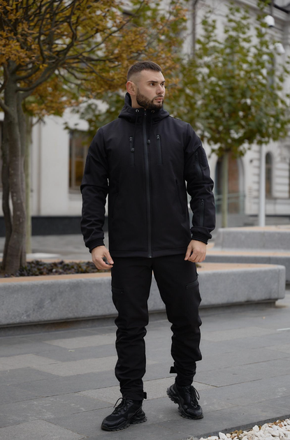 Чоловічий утеплений костюм Intruder Softshell "Reef" з шевроном на флісі чорний куртка та штани 4XL - зображення 3