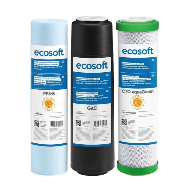 Покращений комплект картриджів Ecosoft 1-2-3 для фільтрів зворотного осмосу з функцією економії води (CHV3ECOAGR) - изображение 2