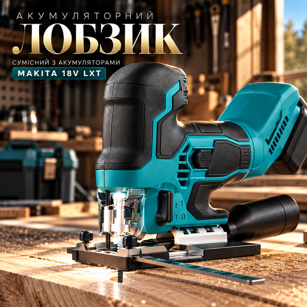 Акумуляторний лобзик 18 В для Makita, безщітковий, 800–3200 ход/хв, 6 швидкостей, ±45°, LED, 2 полотна - зображення 2