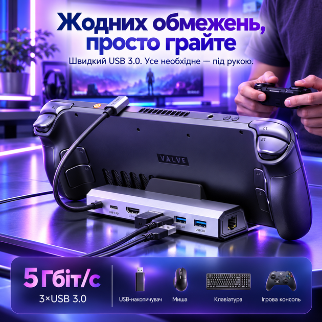 Оригинальная док-станция JSAUX HB0603S 6-в-1 для Steam Deck, ROG Ally/X, Legion Go, HDMI 2.1 4K 120 Гц, PD 100 Вт - изображение 5