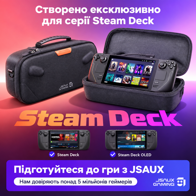 Оригинальный кейс JSAUX BG0140 Double-Decker для Steam Deck LCD/OLED, двойной отсек, подставка и USB-C кабель - изображение 2