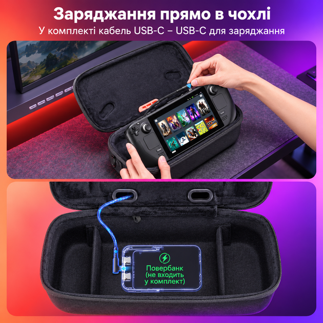 Оригинальный кейс JSAUX BG0140 Double-Decker для Steam Deck LCD/OLED, двойной отсек, подставка и USB-C кабель - изображение 4