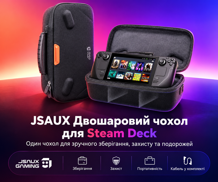 Оригинальный кейс JSAUX BG0140 Double-Decker для Steam Deck LCD/OLED, двойной отсек, подставка и USB-C кабель - изображение 8