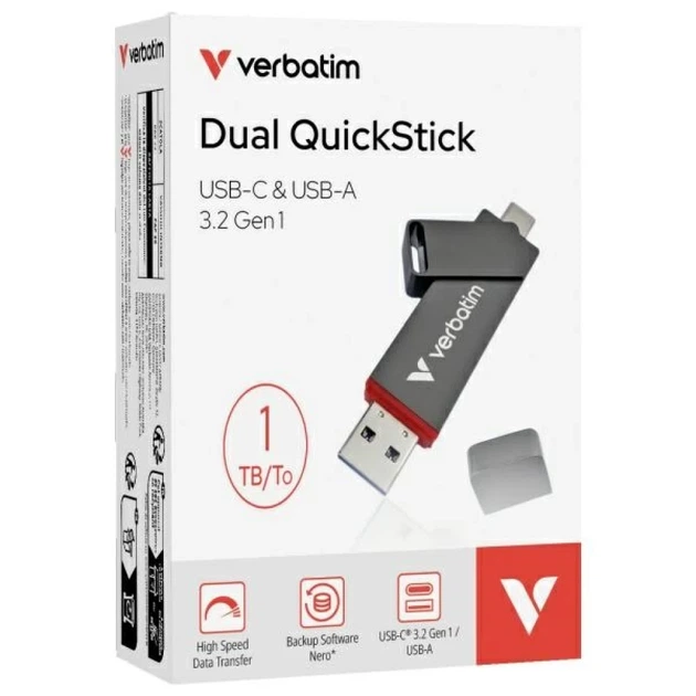 USB-флешка Verbatim 1TB USB-A/USB-C Dual QuickStick (32043) - Фото 2 USB-флешка Verbatim 1TB USB-A/USB-C Dual QuickStick (32043) - зображення 2