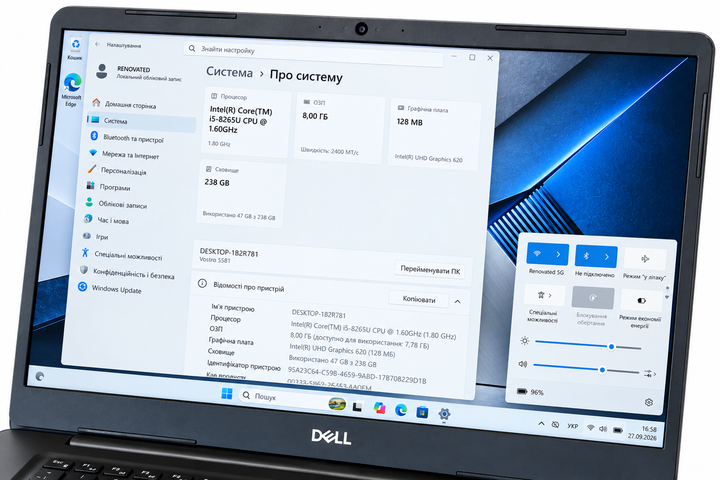 Ноутбук Dell Vostro 5581 Core i5-8265U 8GB DDR4 SSD 256GB 15.6" Full HD Сірий Б/У - изображение 3