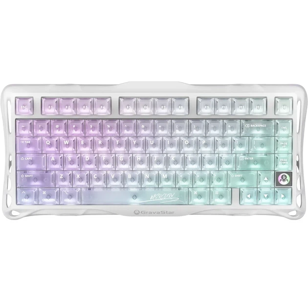 Ездротова механічна клавіатура GravaStar Mercury K1 Lite Crystal Aurora, розмір 75%, RGB підсвічування (2.4G/Bluetooth/USB) - Фото 2 Ездротова механічна клавіатура GravaStar Mercury K1 Lite Crystal Aurora, розмір 75%, RGB підсвічування (2.4G/Bluetooth/USB) - зображення 2