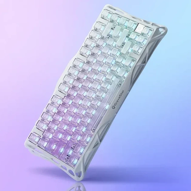 Ездротова механічна клавіатура GravaStar Mercury K1 Lite Crystal Aurora, розмір 75%, RGB підсвічування (2.4G/Bluetooth/USB) - Фото 8 Ездротова механічна клавіатура GravaStar Mercury K1 Lite Crystal Aurora, розмір 75%, RGB підсвічування (2.4G/Bluetooth/USB) - зображення 8