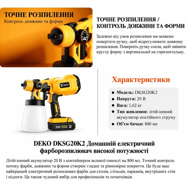 Аккумуляторный краскопульт DEKO DKSG20K2 (20В, контейнер 800 мл) - Фото 12 Аккумуляторный краскопульт DEKO DKSG20K2 (20В, контейнер 800 мл) - изображение 12