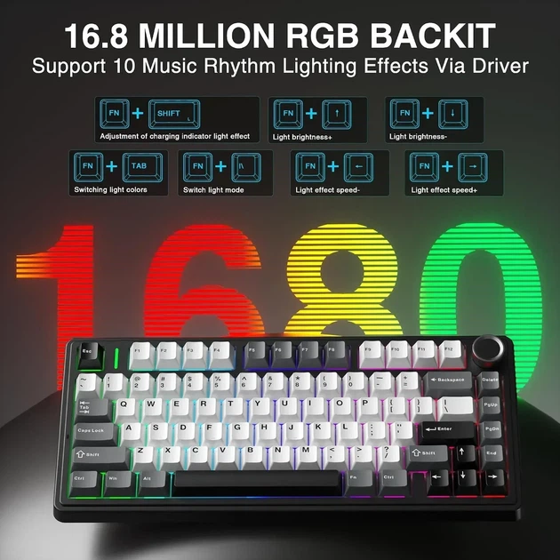 Магнітна клавіатура Aula F75 HE Black Grey White, Hall Effect, Rapid Trigger, 8000 Гц опитування, RGB підсвічування - Фото 6 Магнітна клавіатура Aula F75 HE Black Grey White, Hall Effect, Rapid Trigger, 8000 Гц опитування, RGB підсвічування - зображення 6