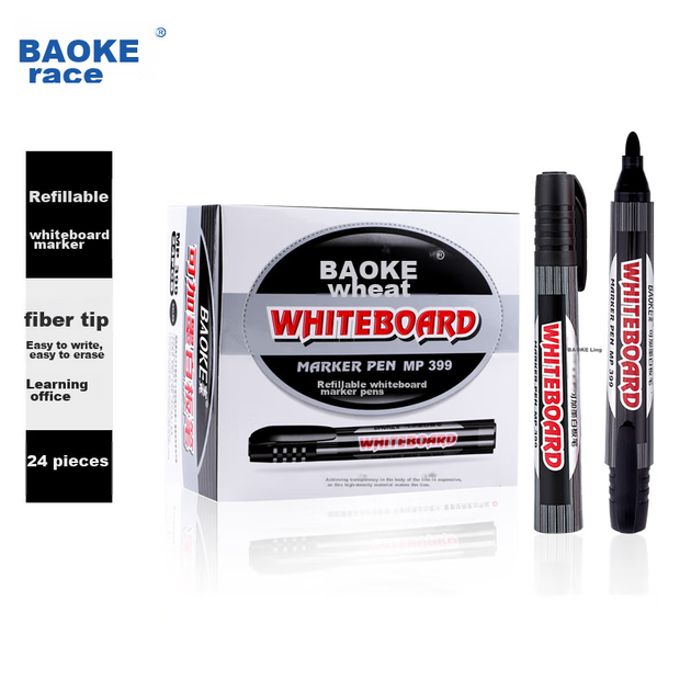 Маркери для білої дошки BAOKE MP399, чорне чорнило, офісні канцелярські товари для нарад і навчання, багаторазові, 24 штуки в коробці. - зображення 4