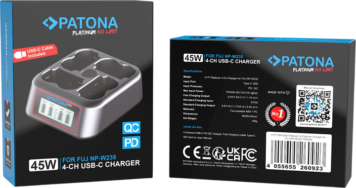 Зарядний пристрій PATONA Platinum 4-Port USB-C PD/QC для Fuji NP-W235 (45W) (4055655260923) - Фото 5 Зарядний пристрій PATONA Platinum 4-Port USB-C PD/QC для Fuji NP-W235 (45W) (4055655260923) - зображення 5