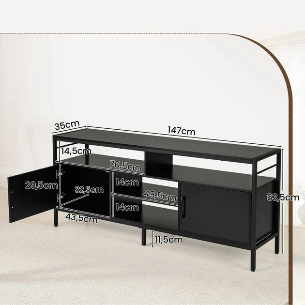TV-тумба с секциями для хранения, 147×35×63,5 см, цвет: черный Costway - изображение 2