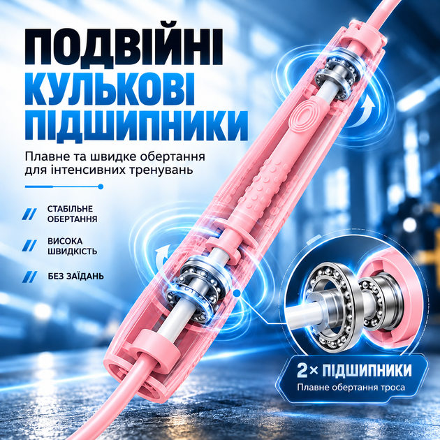 Скоростная скакалка APX 402, 2.8 м, регулируемая, для тренировок, силиконовые ручки, двойные шариковые подшипники, розовая - изображение 3